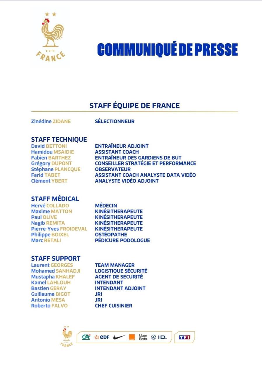 Communiqué de presse FFF - Staff Équipe de France